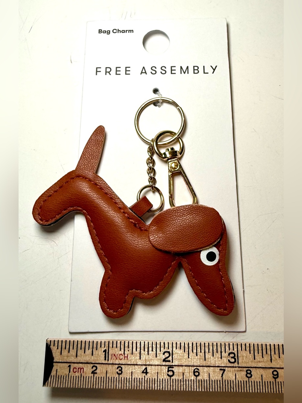 * Free Assembly Brown Leatherlike Dog Keychain/Bag Charm